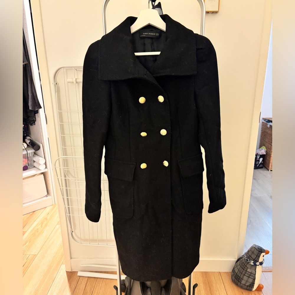 Zara Black Double-Breasted Women's Coat